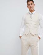 Asos Design Wedding Skinny Suit Waistcoat In Stretch Cotton In Stone - Stone