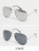 Svnx 2-pack Avaviator Sunglasses In Silver And Black-multi