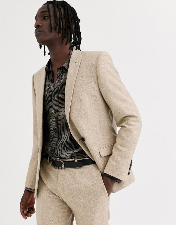 Twisted Tailor Super Skinny Double Breasted Suit Jacket In Stone