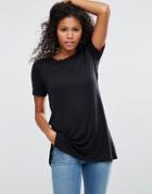 Brave Soul Jersey Dip Hem T-shirt - Black