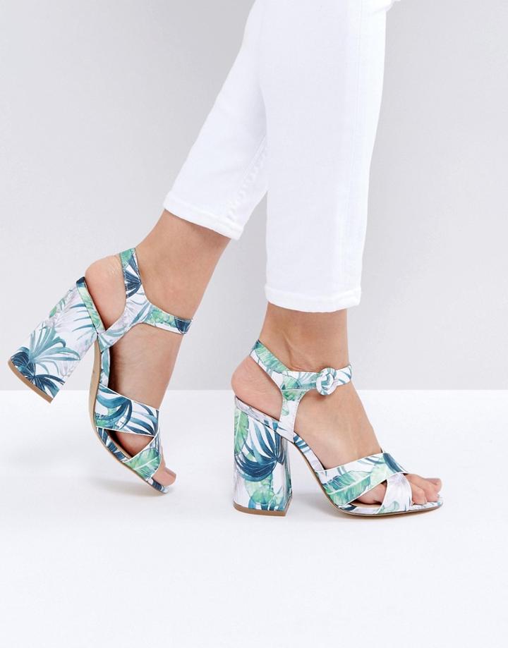 New Look Tropical Tapestry Block Heeled Sandal - Green