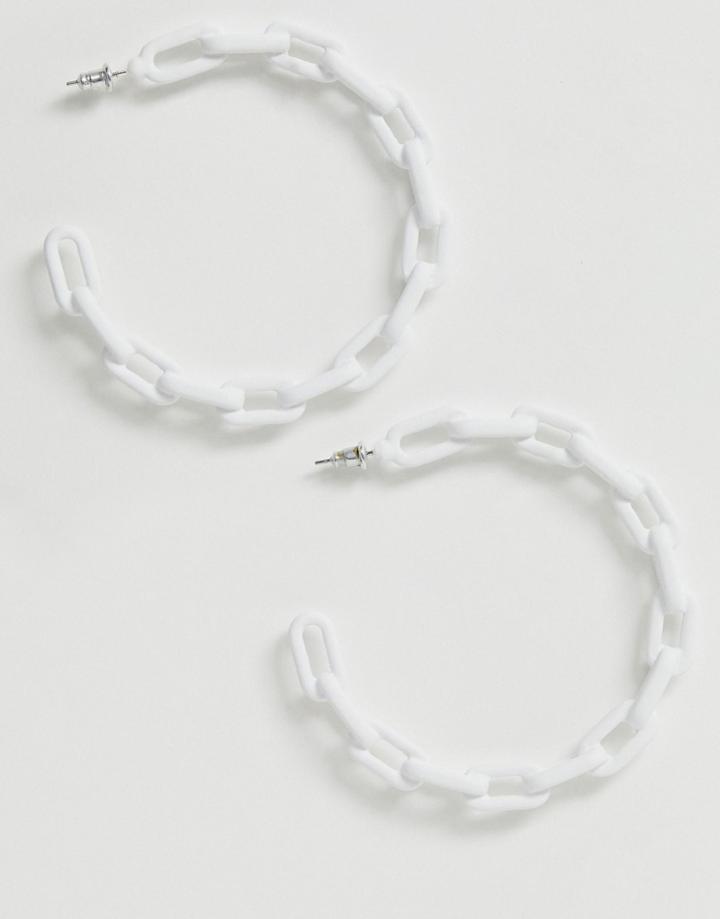 Asos Design Earrings In Chain Design In White - White