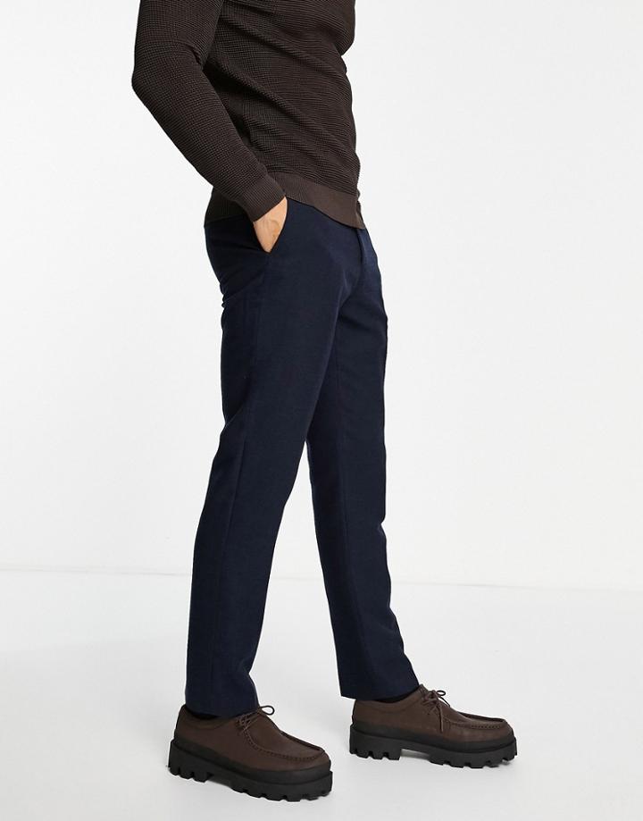 French Connection Slim Fit Herringbone Suit Pants-navy