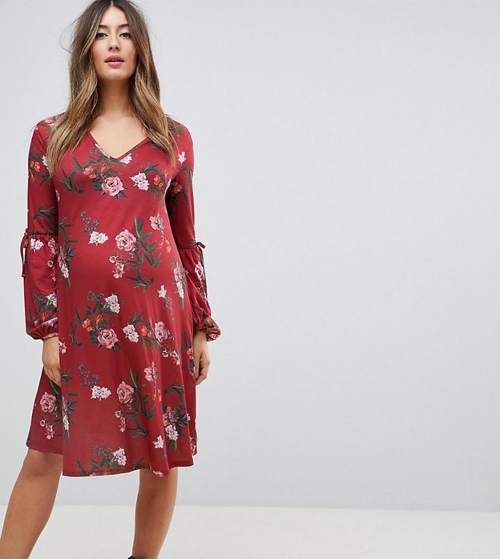 Bluebelle Maternity Midi Dress With Sleeve Detail In Dark Floral - Multi