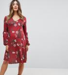 Bluebelle Maternity Midi Dress With Sleeve Detail In Dark Floral - Multi