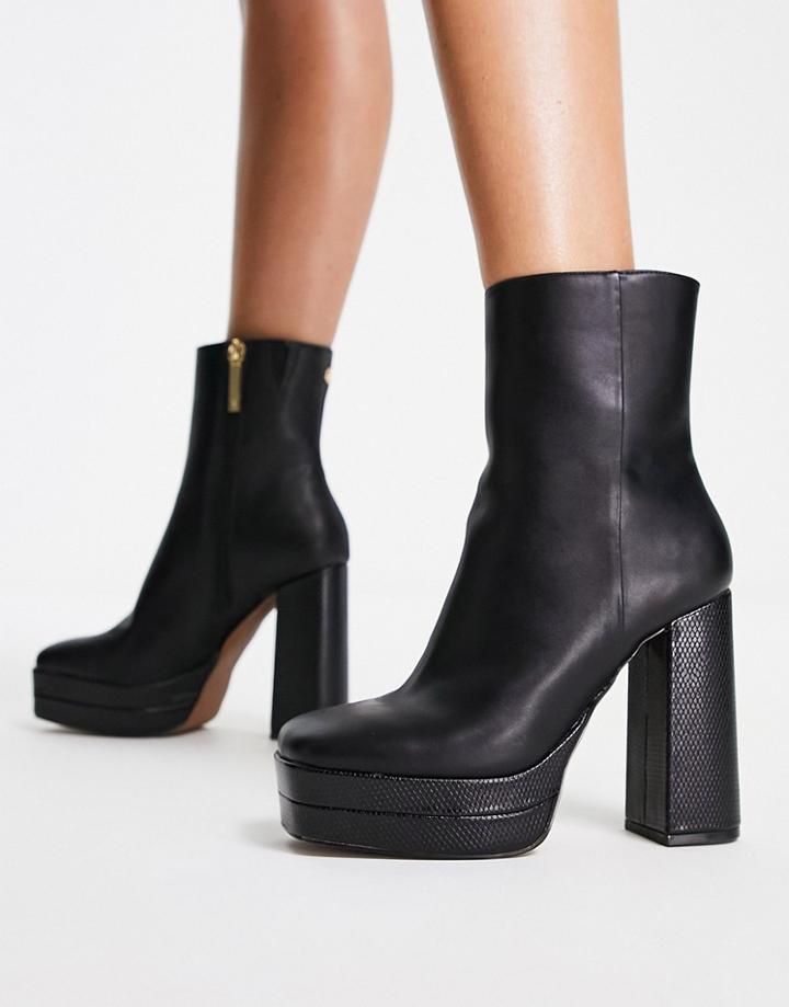 River Island Double Platform Heeled Boots In Black