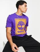 Timberland Stack Logo T-shirt In Purple-blues