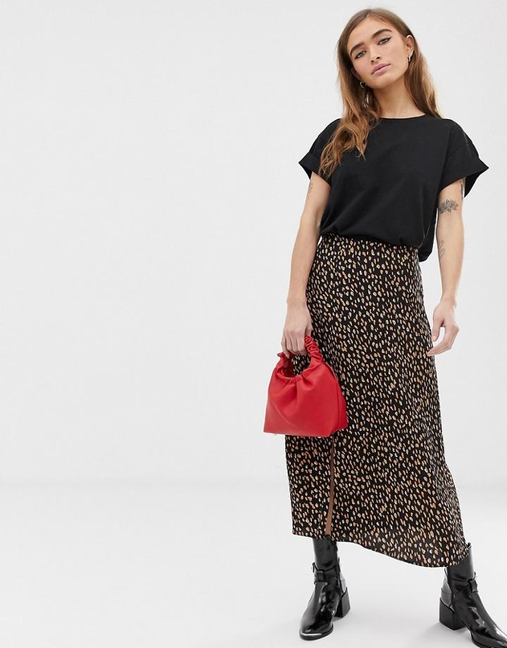 New Look Petite Polka Dot Midi Skirt In Black - Black