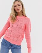 Qed London Sweater In Pointelle Knit - Pink