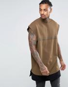 Asos Super Longline Cap Sleeve Sweatshirt With Taping & T-shirt Hem - Brown