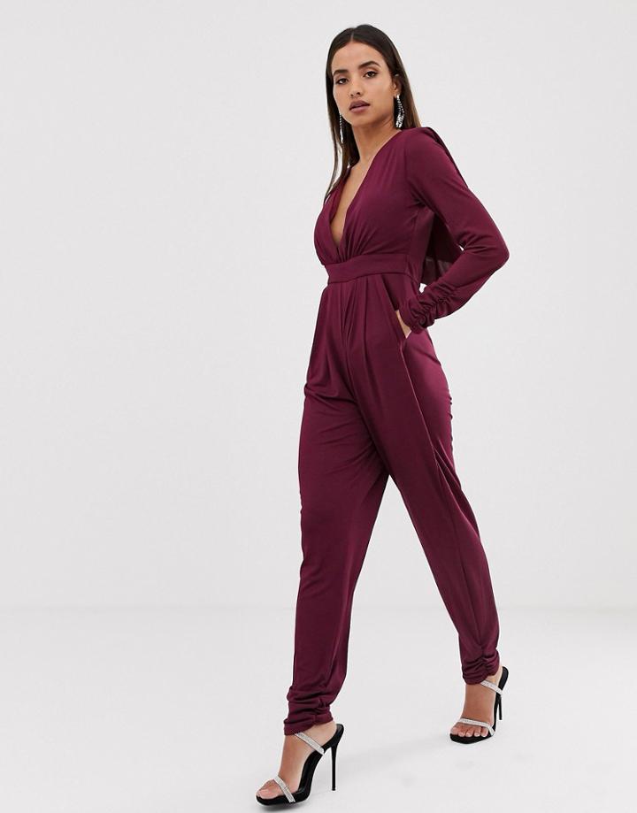 Forever Unique Cape Plunge Jumpsuit - Purple