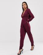 Forever Unique Cape Plunge Jumpsuit - Purple