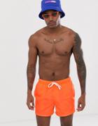Asos Design Swim Shorts In Neon Orange Short Length