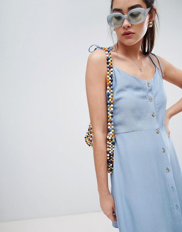 New Look Button Through Strappy Sundress - Blue