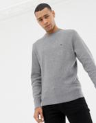 Tommy Hilfiger Cotton Mesh Textured Crew Neck Knit Sweater Icon Logo In Charcoal Marl - Gray