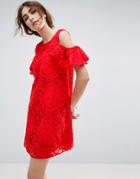 Asos Lace Cold Shoulder Dress - Red