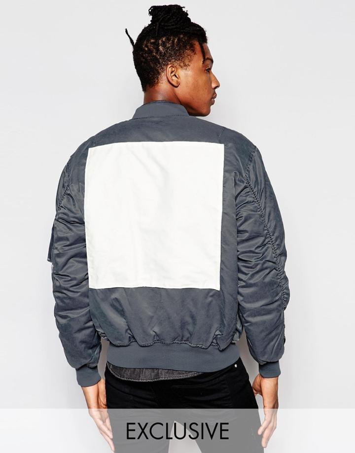 Reclaimed Vintage Acid Wash Ma1 Bomber Jacket With Back Panel - Blue
