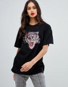 Ax Paris Embellished Tiger T-shirt - Black
