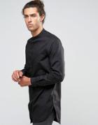 Asos Black Shirt In Super Longline With Grandad Collar - Black
