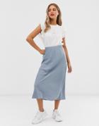 New Look Satin Midi Skirt In Light Blue - Blue
