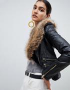 Angel Eye Jacket With Faux Fur Trim - Black