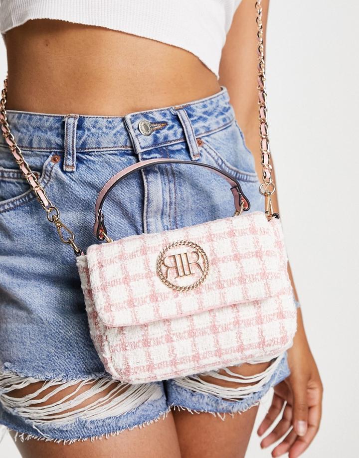 River Island Boucle Check Cross Body Bag In Pink