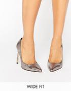 Faith Wide Fit Cliff Pewter Metallic Cut Out Pumps - Silver