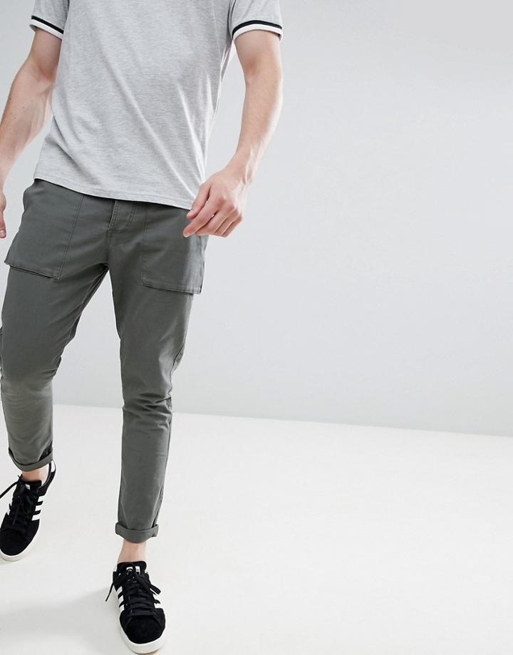 Solid Utility Pants In Dark Khaki - Green