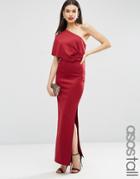 Asos Tall One Shoulder Scuba Deep Fold Maxi Dress - Oxblood