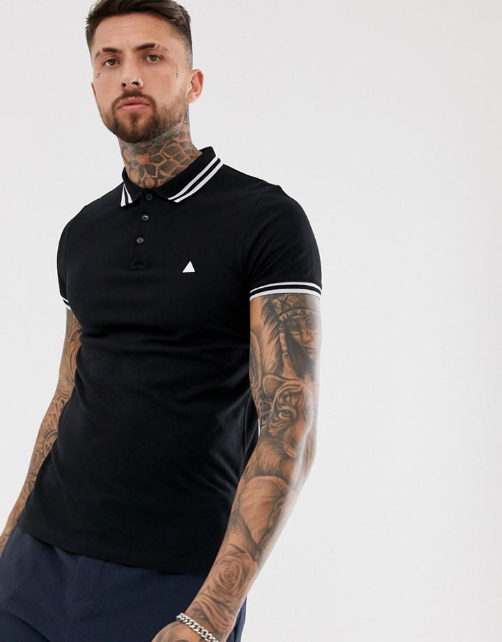 Asos Design Tipped Pique Polo With Logo In Black