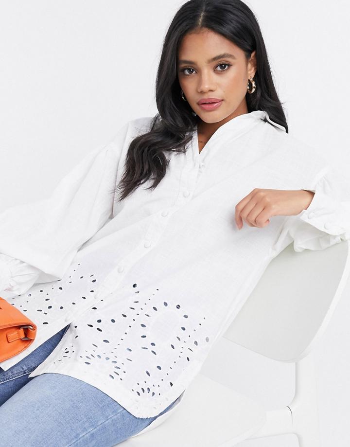 River Island Cutwork Broderie Shirt In White