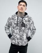 The North Face Drew Peak Hoodie Large Logo In White Stickerbomb Print - White