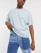 Asos Design Oversized Longline T-shirt With Crew Neck In Blue
