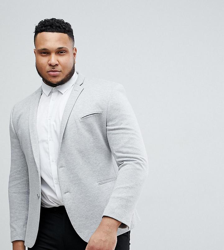 Asos Plus Super Skinny Blazer In Gray Jersey - Gray