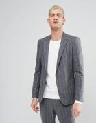 Asos Skinny Blazer In Wool Mix Gray Pinstripe - Gray