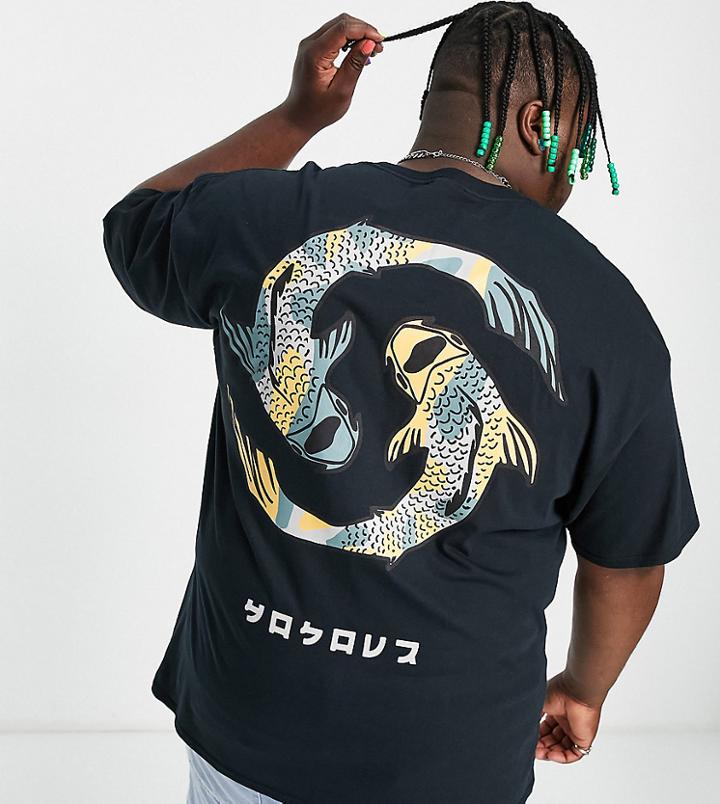 Hnr Ldn Plus Koi Back Print Oversized T-shirt In Black