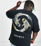 Hnr Ldn Plus Koi Back Print Oversized T-shirt In Black