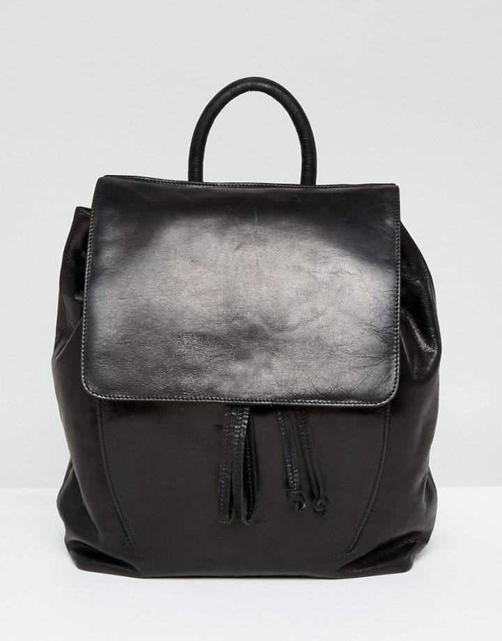 Urbancode Leather Backpack With Tie Detail - Black