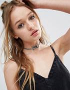 Asos Jewel Bow Choker Necklace - Silver