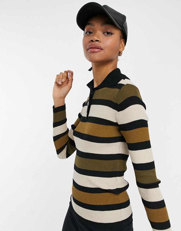 Vila Polo Top With Long Sleeves In Stripe-multi