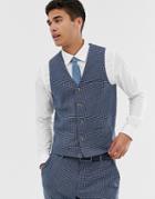Asos Design Super Skinny Suit Vest With Blue Houndstooth - Blue
