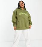 Collusion Plus Branded Hoodie In Khaki - Part Of A Set-green