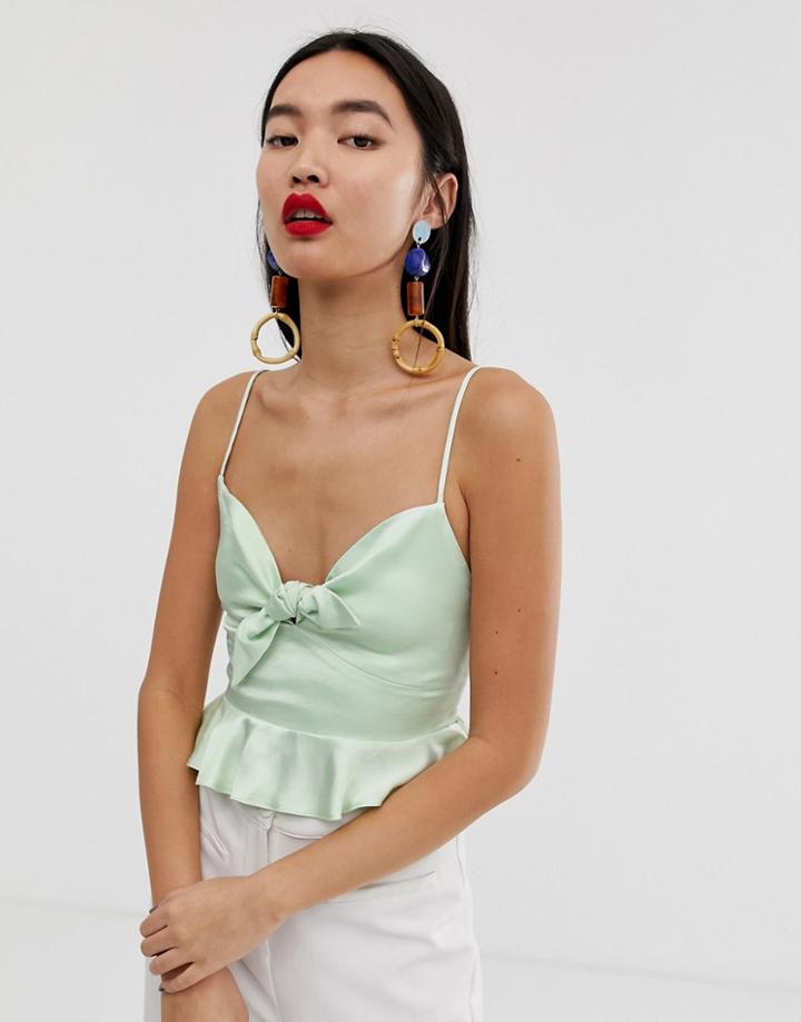 Stradivarius Satin Cami Crop Top - Blue