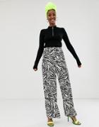 Asos Design Zebra Suit Wide Leg Suit Pants - Multi