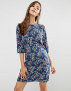 Trollied Dolly Gift Of A Shift Bird & Butterfly Print Dress - Navy