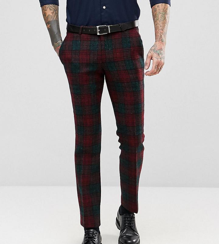 Noose & Monkey Harris Tweed Super Skinny Suit Pants In Plaid - Red