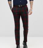 Noose & Monkey Harris Tweed Super Skinny Suit Pants In Plaid - Red