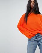 Asos Oversized Sweater In Ripple Stitch - Orange