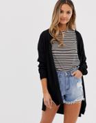 Asos Design Long Line Fine Knit Cardi In Recycled Blend-black