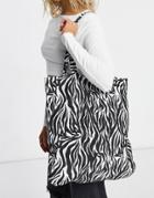 Asos Design Organic Cotton Shopper Bag In Zebra Print-multi